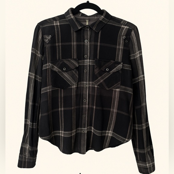 Free People Tops - Free People Black and Gray Plaid Shirt